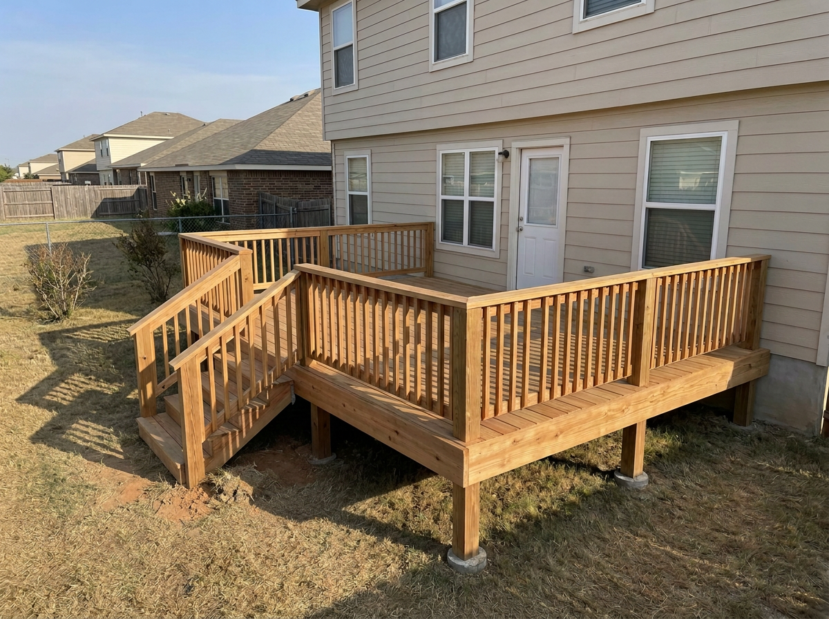 Newly built wooden deck on a North Texas home in Weatherford, TX
