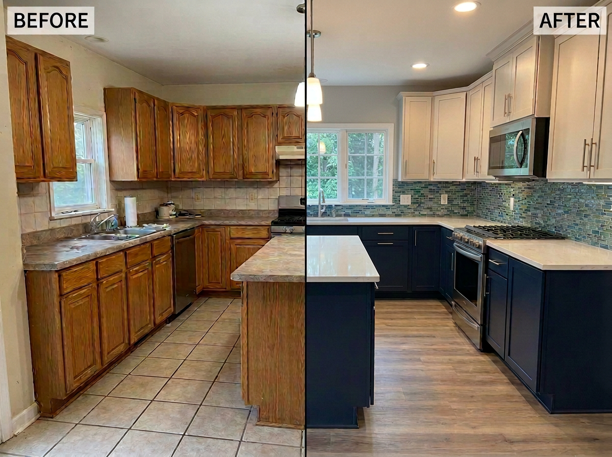 Kitchen before and after remodeling in Weatherford, TX